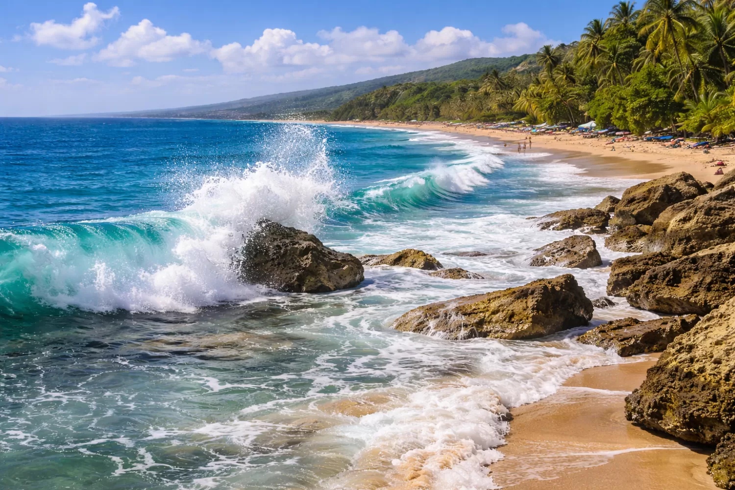 Atlantic waves hitting Aguadilla Puerto Rico beach illustrating strong ocean currents