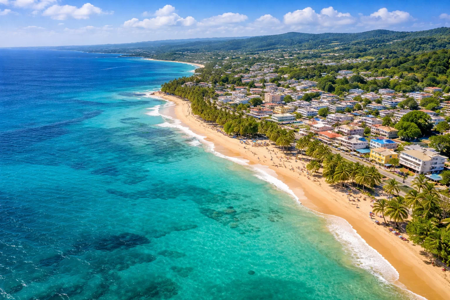 Aerial view of Aguadilla Puerto Rico coastline with beaches and Atlantic Ocean