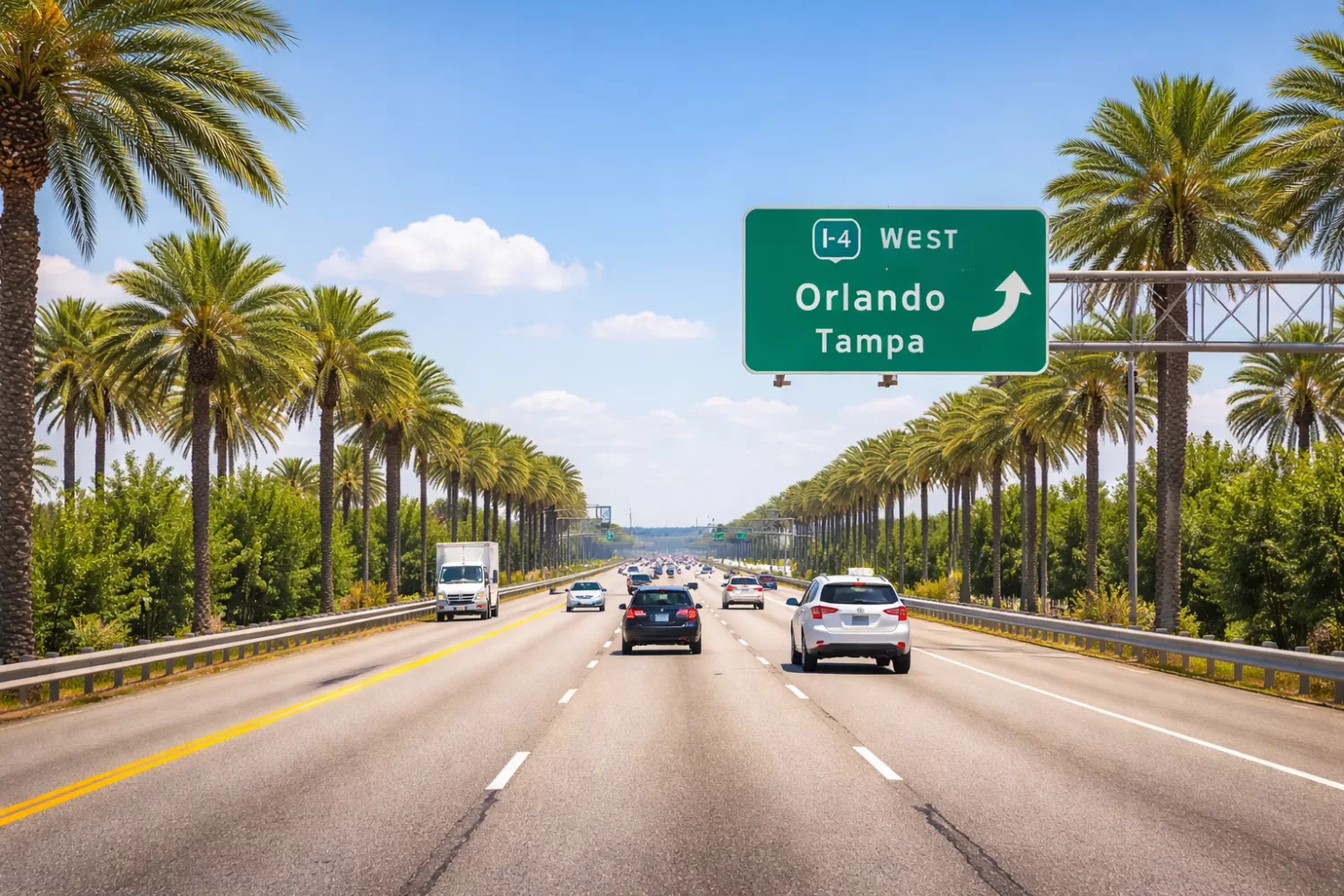 vehicles driving on a Florida highway toward Orlando