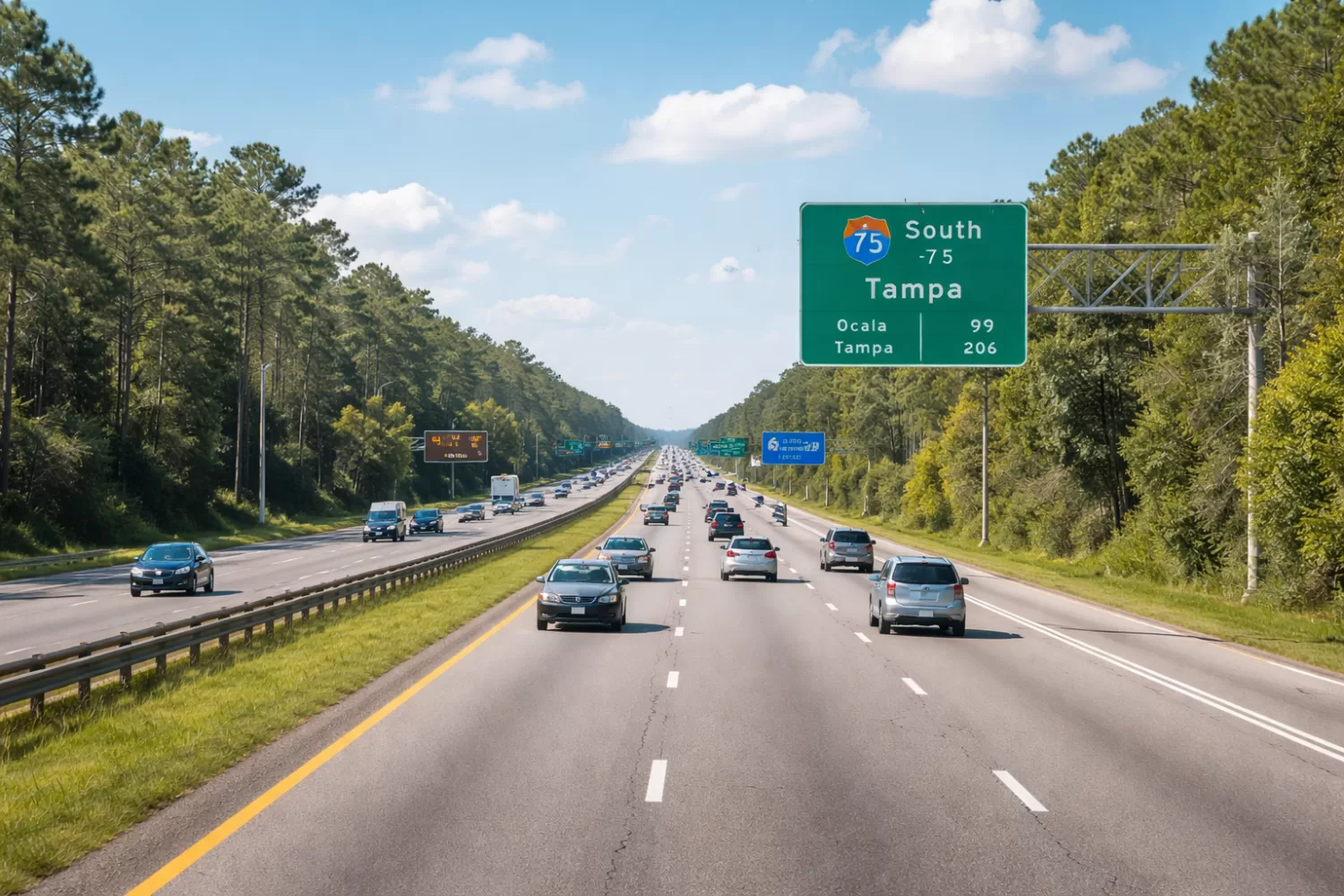 vehicles driving on Interstate 75 toward Orlando from Atlanta