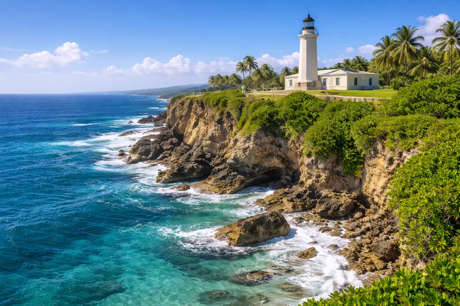 Punta Borinquen Lighthouse overlooking the Atlantic Ocean in Aguadilla Puerto Rico