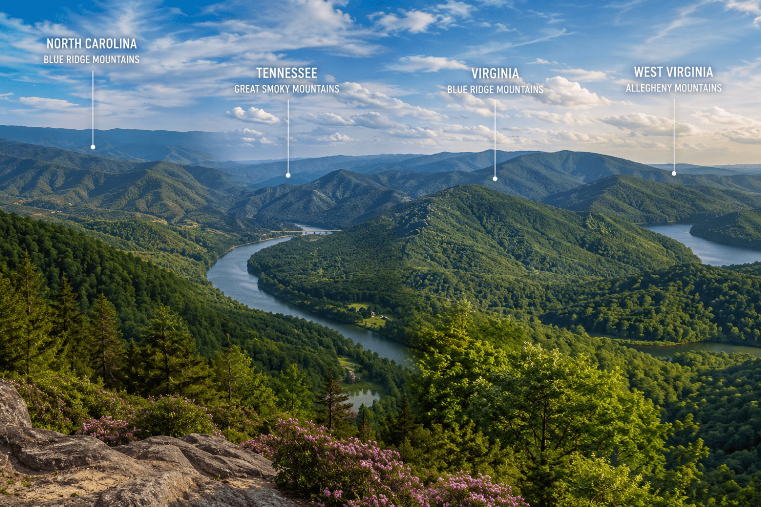 Scenic Appalachian Mountains across North Carolina, Tennessee, Virginia and West Virginia